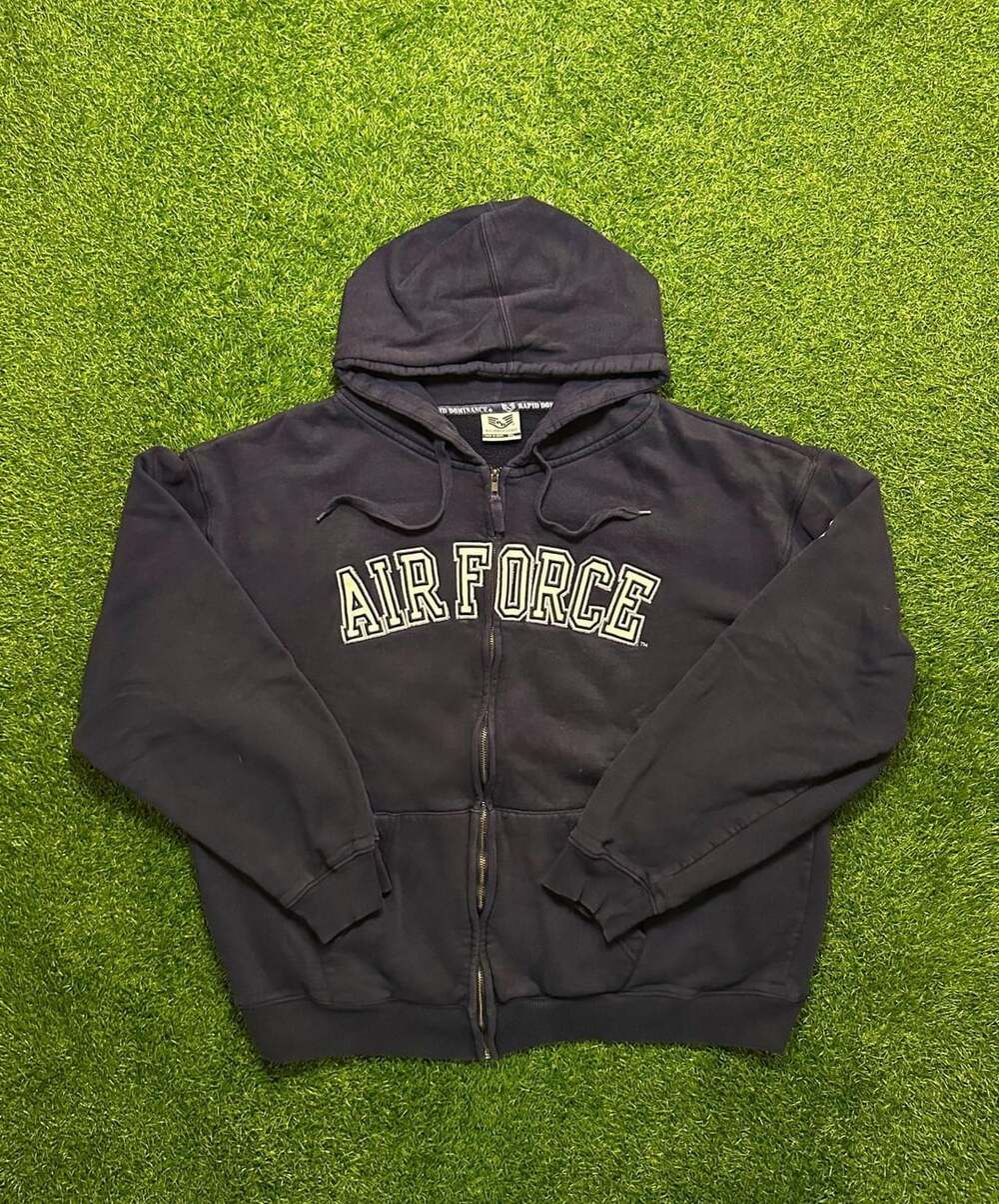 Y2K 2000s Rapid Dominance Air Force Full Zip Hoodie Size XXL Navy Blue Sweatshir